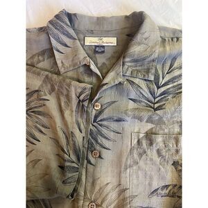 Men's Tommy Bahama Brown Leaf‎ Print 100% Silk Short Sleeve Dress Shirt- Size L